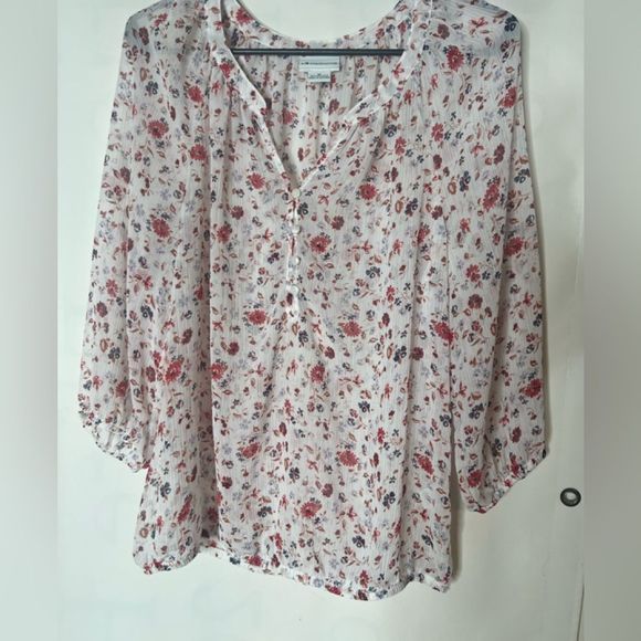 Liz Claiborne Off White Flower Print Blouse - Picture 1 of 9